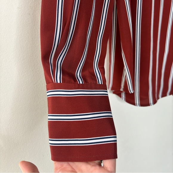 The Standard Stripe Silk Button-Up Shirt in Burnt Henna Multi Size XS - Picture 5 of 12